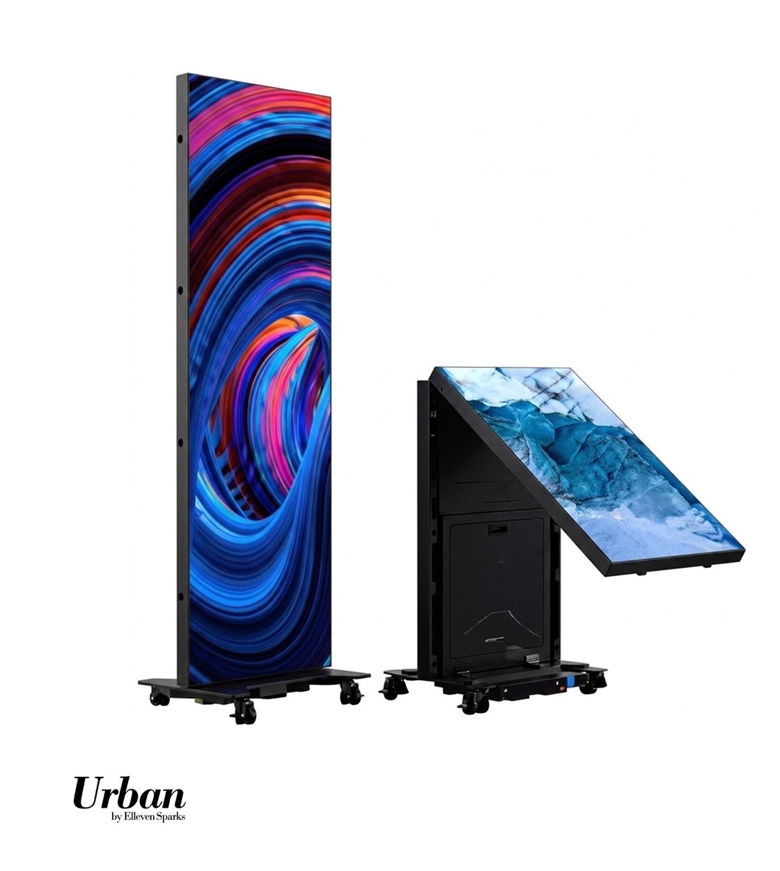 Folding LED screens on wheeled stands